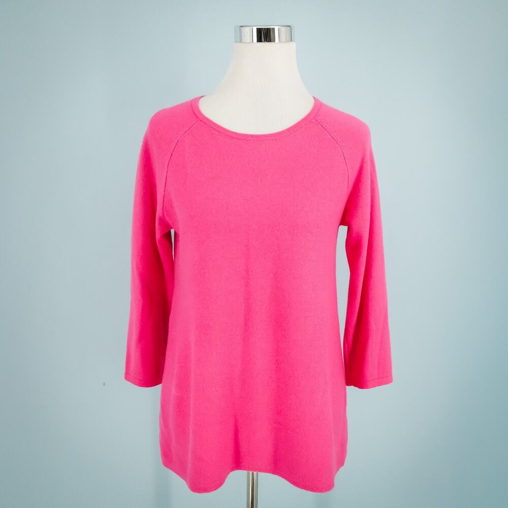 Garnet Hill Size Medium M Pink Scoop Neck 3/4 Sleeve 100% Cashmere Knit Sweater